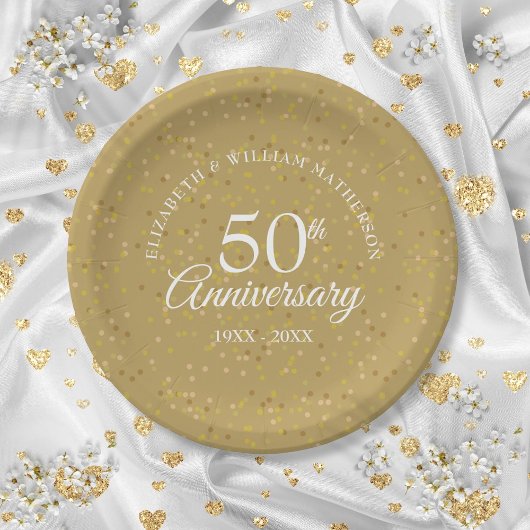 金色の結婚50周年記念ゴールドダストコンフェティ ペーパープレート