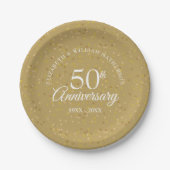 金色の結婚50周年記念ゴールドダストコンフェティ ペーパープレート (正面)