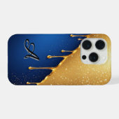 金色の絵具が深い青色の背景に滴る iPhoneケース (裏面横)