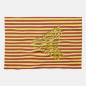 金色の緋色の帯を持つライジングゴールデンフェニックス キッチンタオル (横)