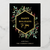 金色の緑の写真バック |ハッピーホリデー金ゴールド 箔シーズンカード (正面)