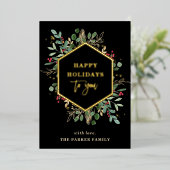 金色の緑の写真バック |ハッピーホリデー金ゴールド 箔シーズンカード (立ち正面)
