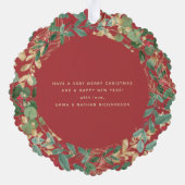 金色の緑の赤 |と結婚した写メリー真 オーナメントカード (裏面)