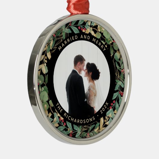 金色の緑の黒 |と結婚した写メリー真 メタルオーナメント (右)