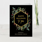 金色の緑の黒 |ハッピーホリデー金ゴールド 箔シーズンカード (正面)