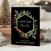 金色の緑の黒 |写真の結婚クリスマス サンキューカード