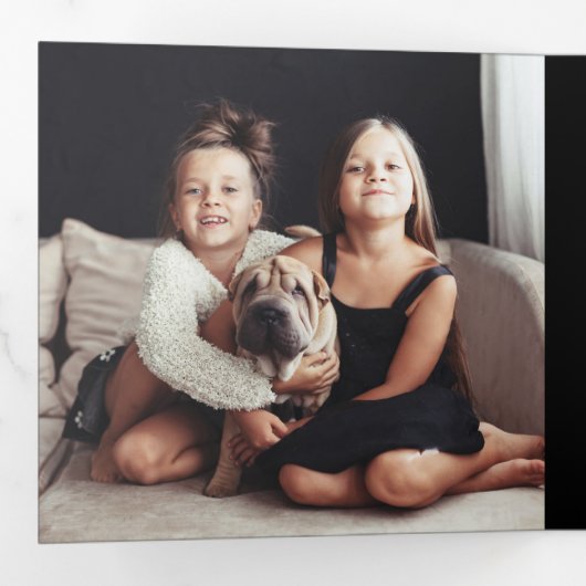 金色の緑の黒 |写真数々ののクリスマス 三つ折りクリスマスカード (内部最初)