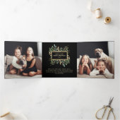 金色の緑の黒 |写真数々ののクリスマス 三つ折りクリスマスカード (内部)