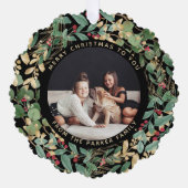 金色の緑の黒 |家族写真クリスマス オーナメントカード (正面)