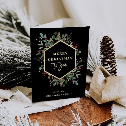 金色の緑の黒 | Merry Christmas金ゴールド 箔シーズンカード