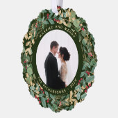 金色の緑 |と結婚した写メリー真 オーナメントカード (左)