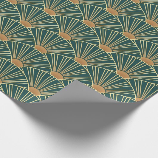 金色の線を使用した、幾何学的にシームレスなパターン。グリー ラッピングペーパー (角)