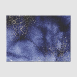 金色の縁取りの花がデザインされたダークブルーの水彩画調デザイン 薄葉紙