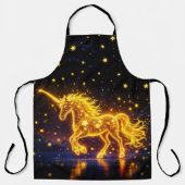 金色の美しいユニコーン輝く可愛い魔法ネオン エプロン (正面)