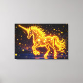 金色の美しいユニコーン輝く可愛い魔法ネオン キャンバスプリント (正面)