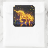 金色の美しいユニコーン輝く可愛い魔法ネオン スクエアシール (バッグ)