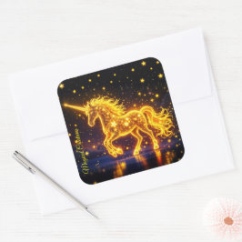 金色の美しいユニコーン輝く可愛い魔法ネオン スクエアシール