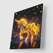 金色の美しいユニコーン輝く可愛い魔法ネオン スクエア壁時計 (傾斜)