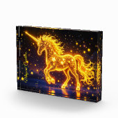金色の美しいユニコーン輝く可愛い魔法ネオン フォトブロック (右)