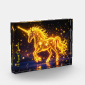 金色の美しいユニコーン輝く可愛い魔法ネオン フォトブロック (左)