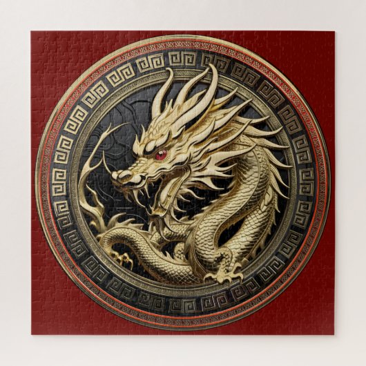 金色の聖なる東洋のドラゴンメダリオン ジグソーパズル (縦)