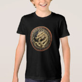 金色の聖なる東洋のドラゴンメダリオン トライブレンドTシャツ (正面)