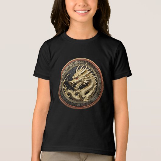 金色の聖なる東洋のドラゴンメダリオン トライブレンドTシャツ (正面)