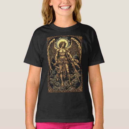 金色の聖ミカエル女子Tシャツ Tシャツ (正面)