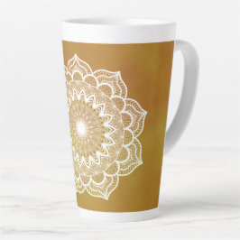 金色の背景に白い曼荼羅 カフェラテマグ