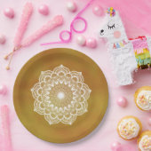 金色の背景に白い曼荼羅 ペーパープレート (パーティー)
