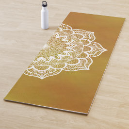 金色の背景に白い曼荼羅 ヨガマット