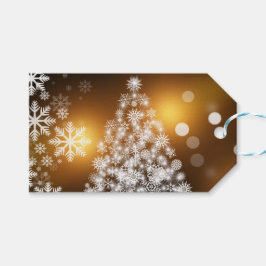 金色の背景を持つスノーフレーク・クリスマスツリー ギフトタグ