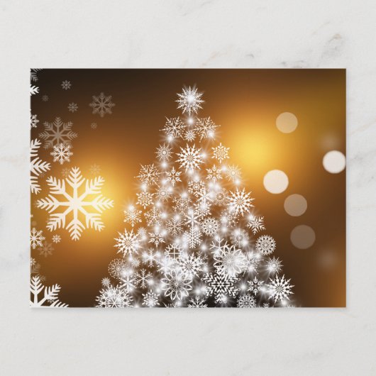 金色の背景を持つスノーフレーク・クリスマスツリー シーズンポストカード (正面)