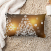 金色の背景を持つスノーフレーク・クリスマスツリー ランバークッション (ブランケット)