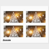 金色の背景を持つスノーフレーク・クリスマスツリー 長方形シール (シート)