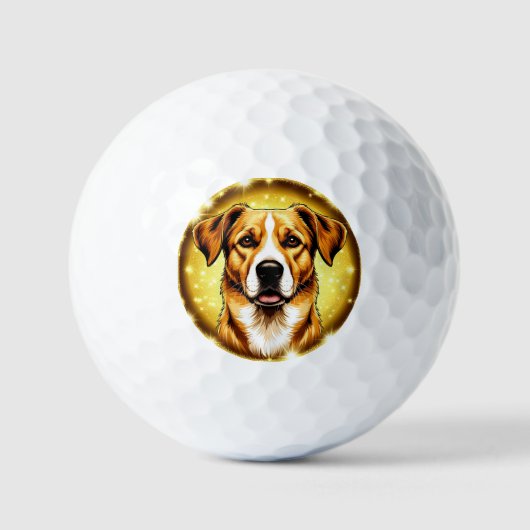 金色の背景を持つ犬 ゴルフボール (正面)