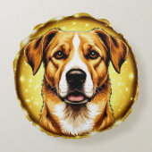 金色の背景を持つ犬 ラウンドクッション (裏面)