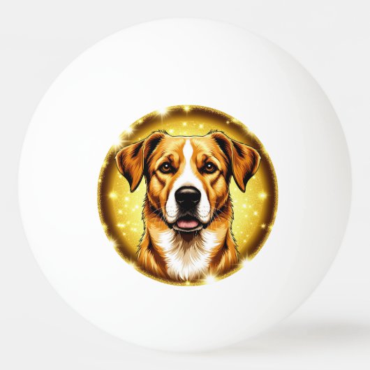 金色の背景を持つ犬 卓球ボール (正面)