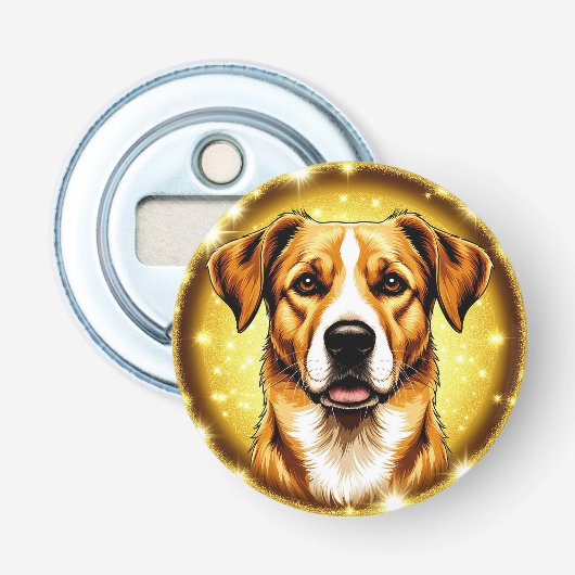 金色の背景を持つ犬 栓抜き (正面)