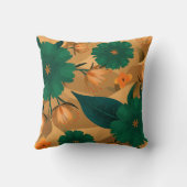 金色の背景を持つ緑とオレンジの花模様 クッション (裏面)
