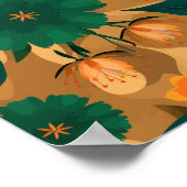 金色の背景を持つ緑とオレンジの花模様 ポスター (角)