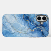 金色の脈を持つブルーマーブルの水彩パターン Case-Mate iPhoneケース (裏面 (横))