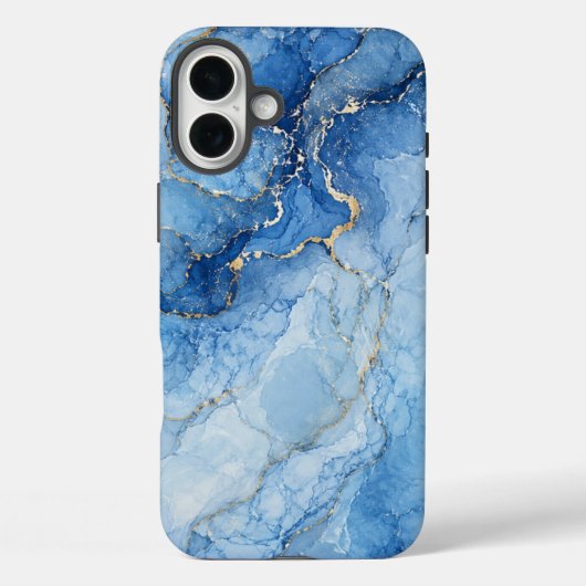 金色の脈を持つブルーマーブルの水彩パターン Case-Mate iPhoneケース (裏面)