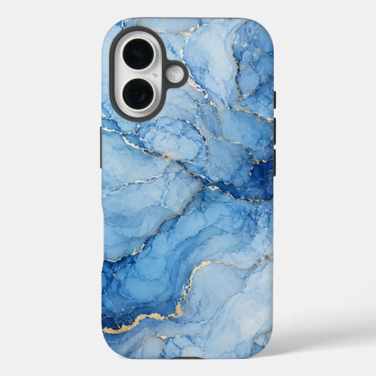 金色の脈を持つブルーマーブル水彩パターン Case-Mate iPhoneケース (裏面)