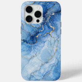 金色の脈を持つブルーマーブル水彩パターン iPhone 15 PRO MAXケース