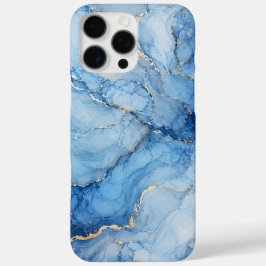 金色の脈を持つブルーマーブル水彩パターン iPhone 16 PRO MAXケース