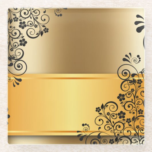 金色の色合いの優雅さ ガラスコースター (正面)