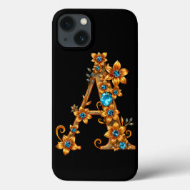 金色の花で飾られたエレガントなアルファベットのA iPhone 13ケース