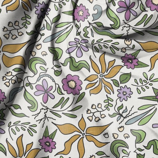 金色の花の植物画パターン ファブリック