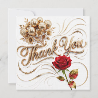 金色の花の赤いバラのThank You サンキューカード